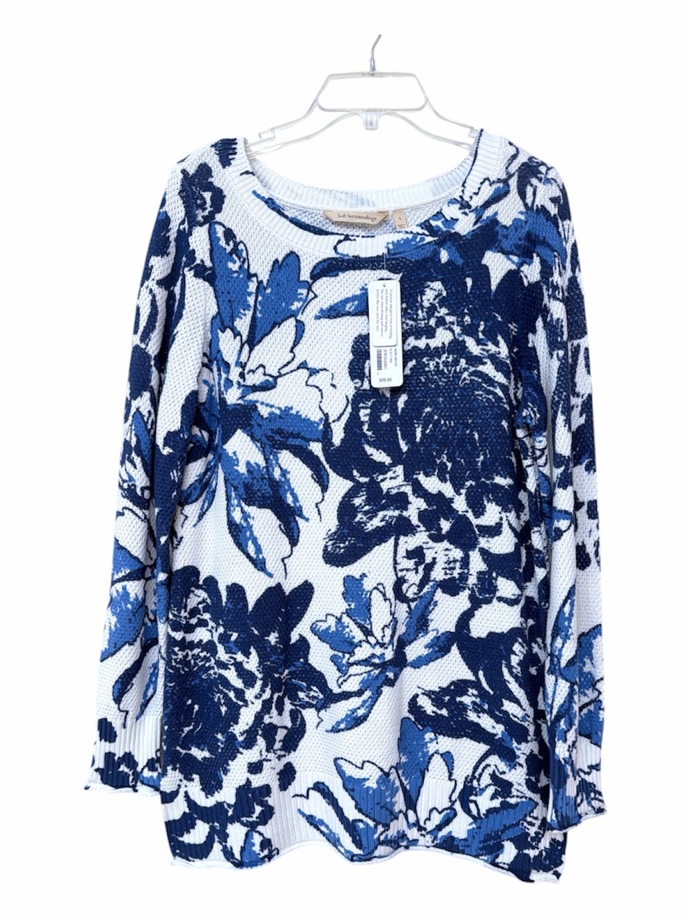 Soft Surroundings Marin Sweater Blue & Navy Floral